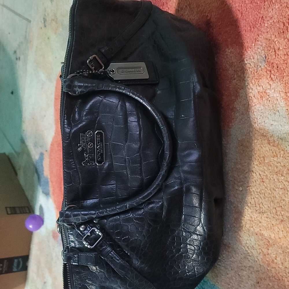 Coach Madison Crocodile Embossed Leather Satchel Shoulder Black Bag